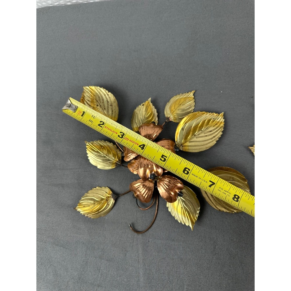 2 Vtg Home Interiors Dogwood Flowers & Leaves Brass Copper Metal Wall Sculptures - Picture 5 of 8